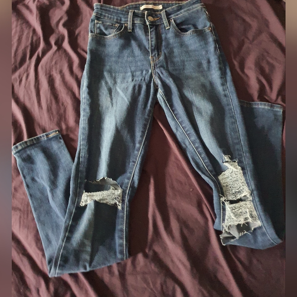 Levi's 721 high rise skinny jeans with destruction